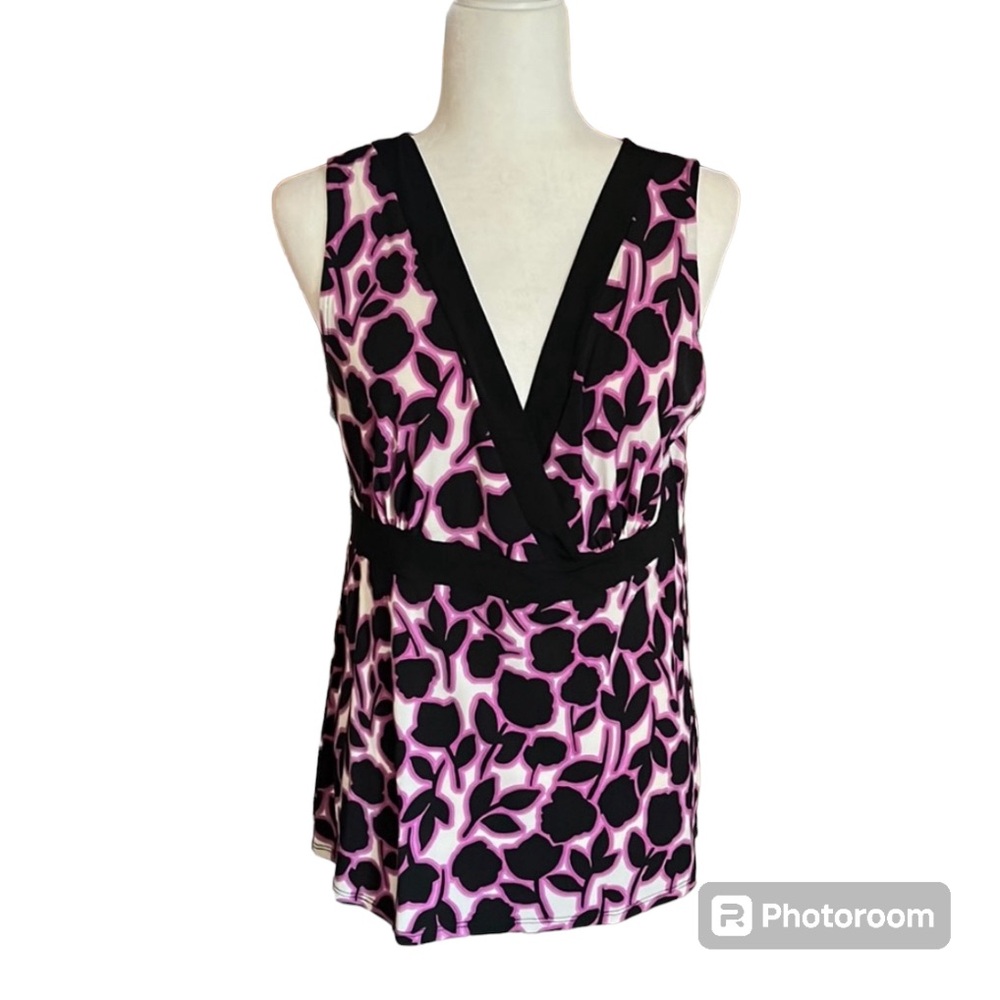 Merona Purple and Black Floral Sleeveless Tank Top Size L